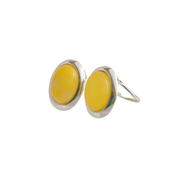 Butterscotch Baltic Amber Clip-On Oval Earrings in 925 Sterling Silver - Picture 3 of 5